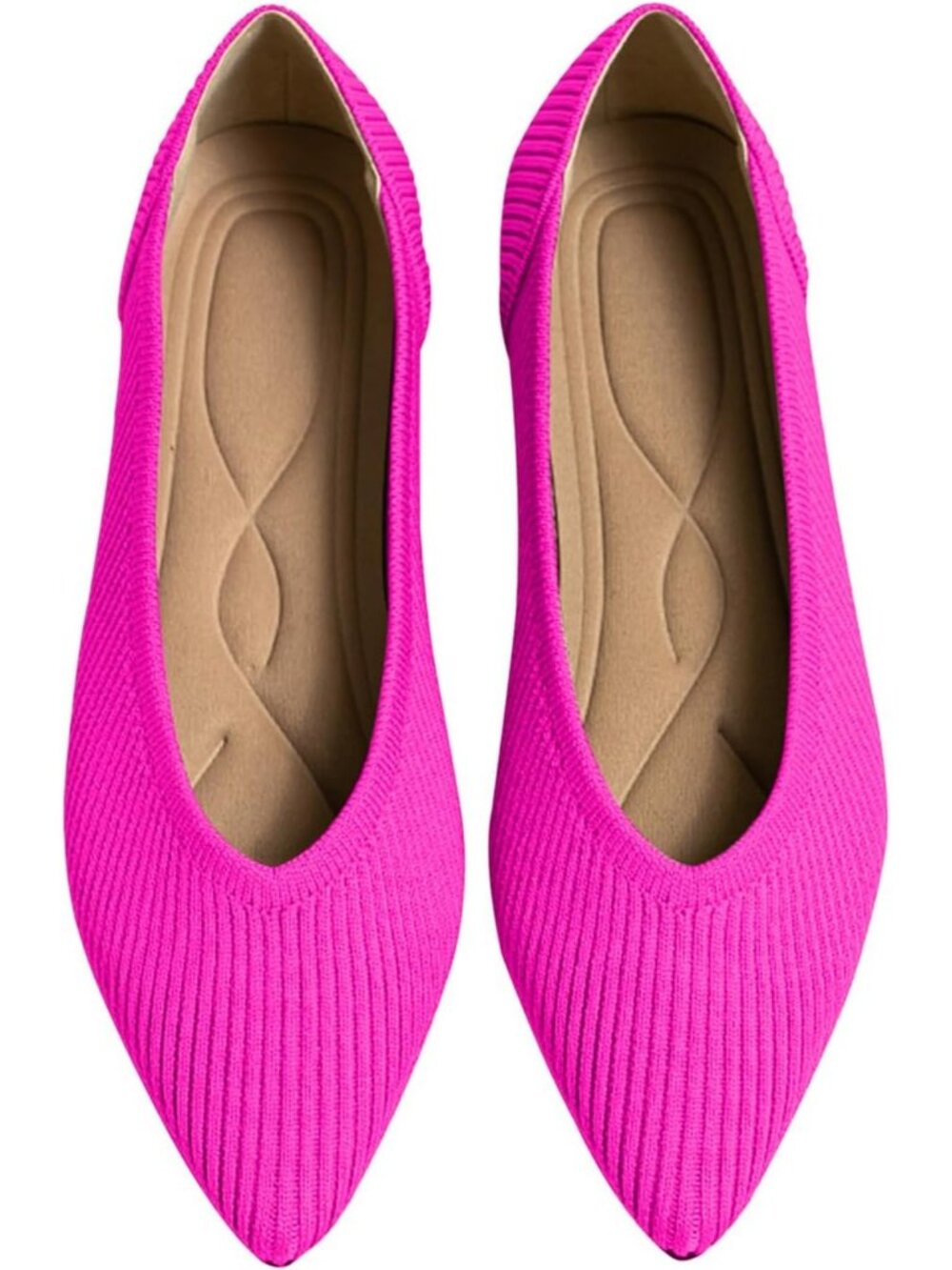 Women's Pink Pointed Toe Knit Ballet Comfortable Dressy Solid Slip On Flat Shoes
